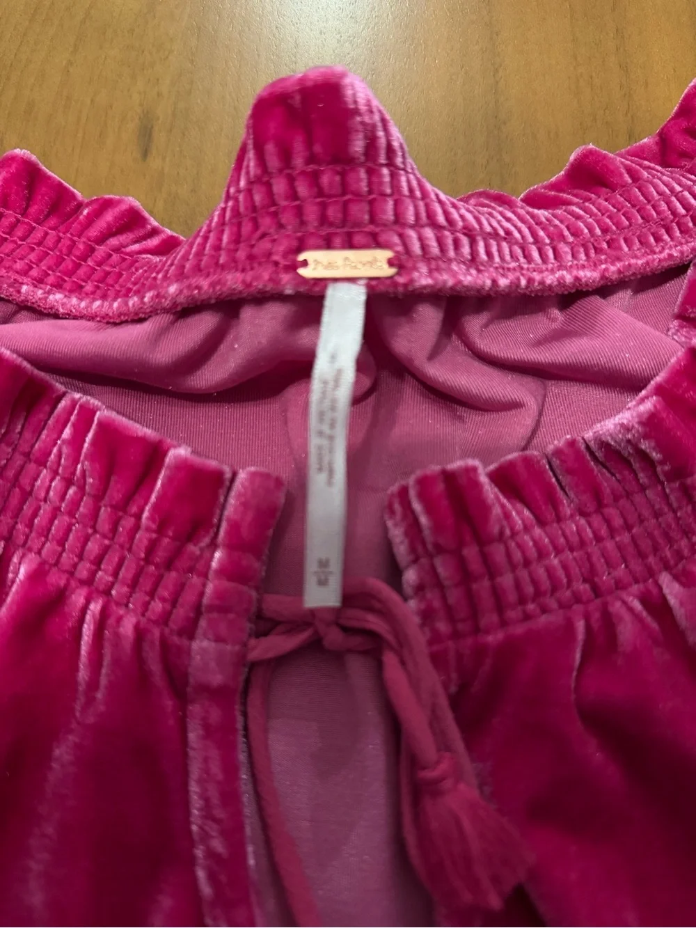 Free People Velvet Puff-Sleeve Blouse in Fuchsia